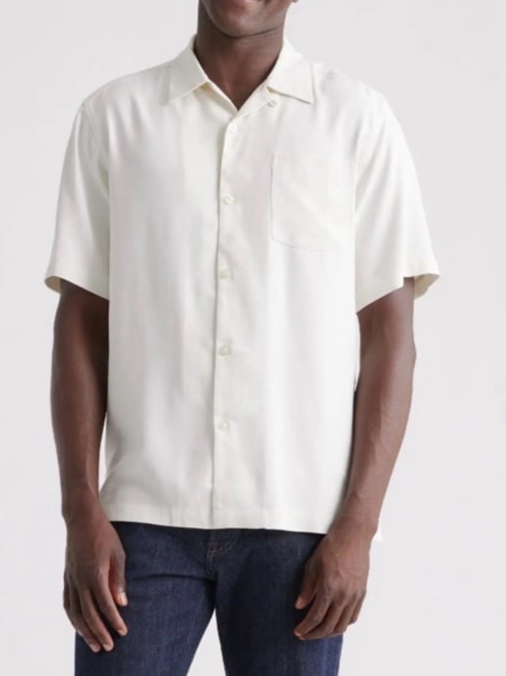 Quince 100% Silk Twill Short Sleeve Camp Shirt in White L nwot